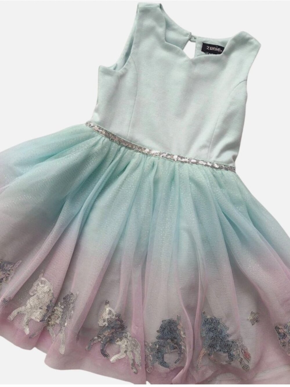 Zunie Girls Green-BlueOmbre Tulle  Unicorn Silver Sequin Dress Size 5